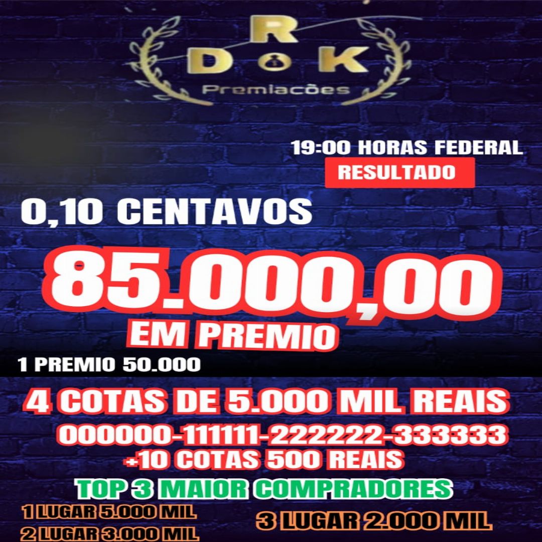 0,10 CENTAVOS PARA 85.000 MIL REAIS HOJE 19:00 HORAS