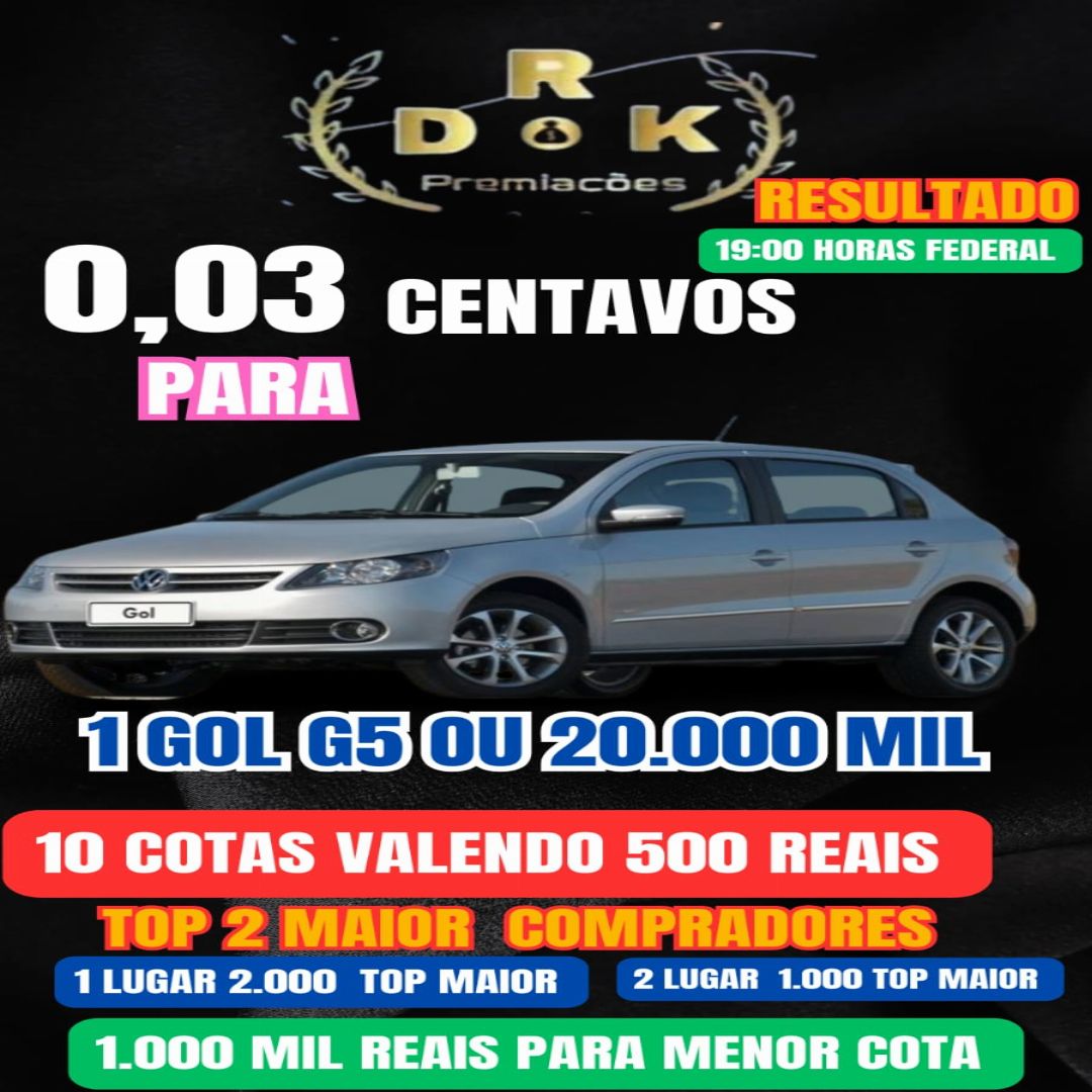 Seu carro 0,03 centavos gol g5 ou 20.000,00 MIL REAIS show de premi