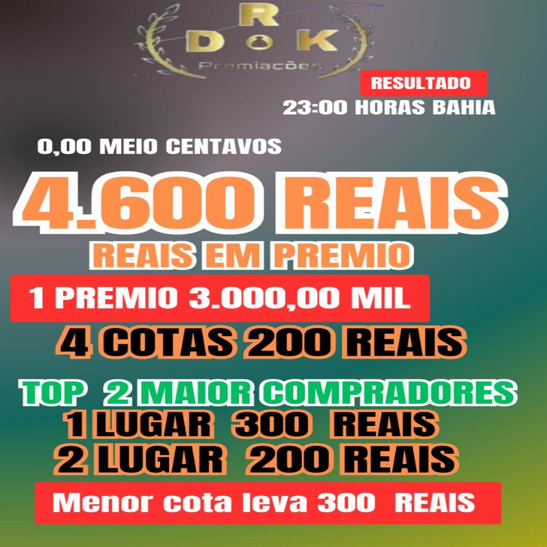 meio CENTAVOS PARA 4.600 REAIS HOJE 23:00 Horas NACIONAL