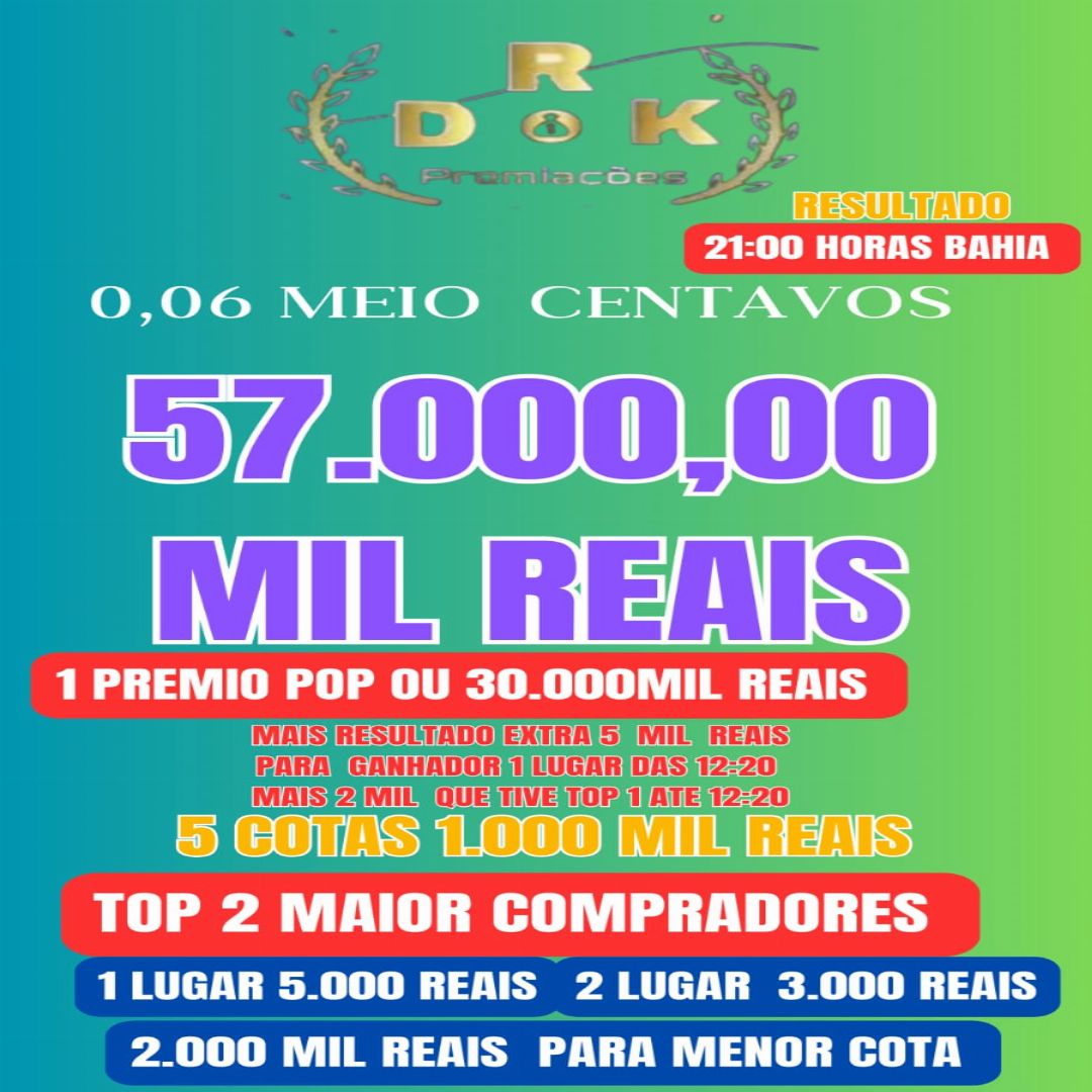 0,06 CENTAVOS PARA 57.000,00 MIL REAIS