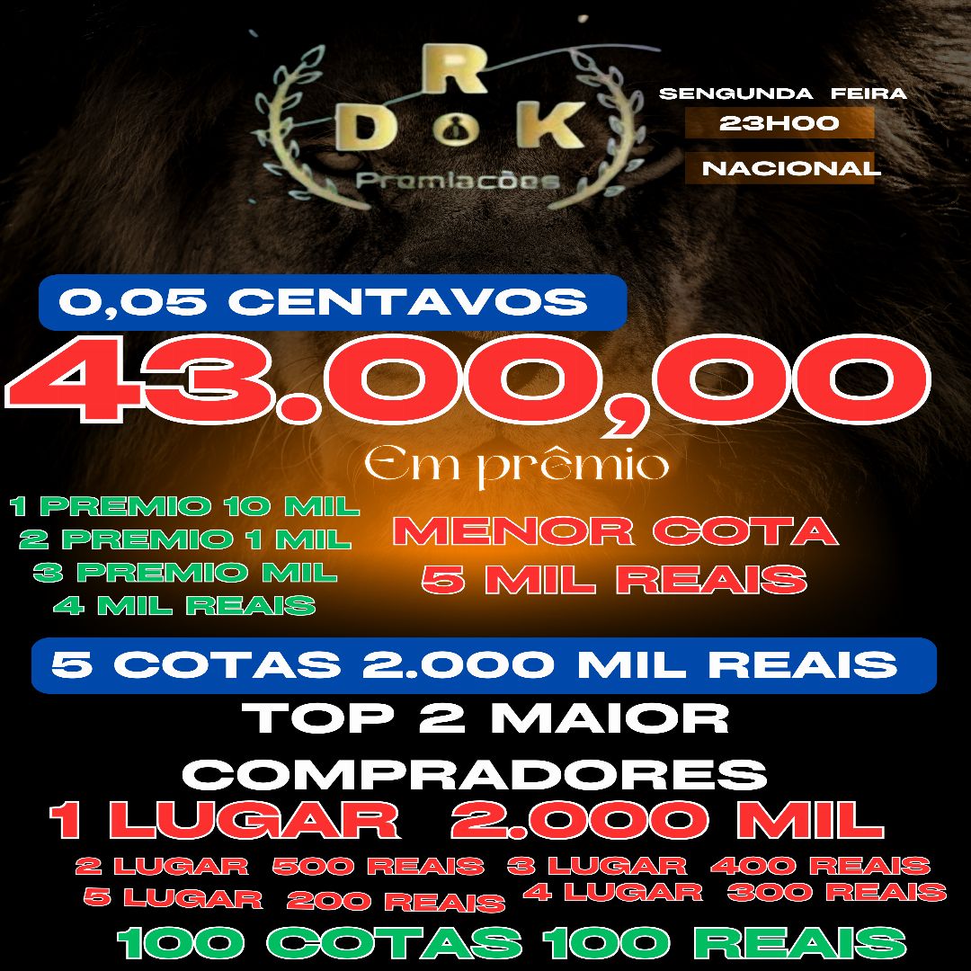 0,05 CENTAVOS PARA 43.000,00 MIL REAIS
